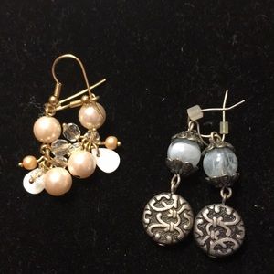 Pair of Earrings - silver/aqua and gold/pearl